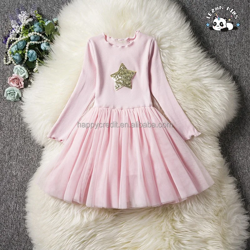 LEZONKIDS - 2023 high quality long sleeve custom sequin tulle dresses for girls 5 to 10 years